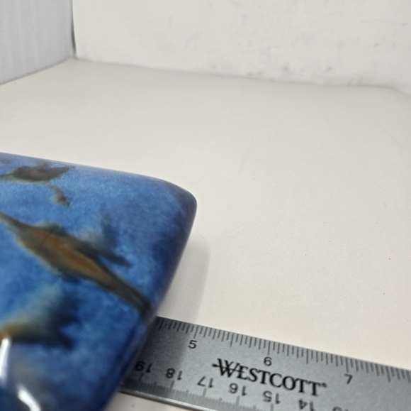 Georgtown Ceramic Japenese Flower Arrangement Vase Blue Glazed Metal Pin Frog - Picture 7 of 8